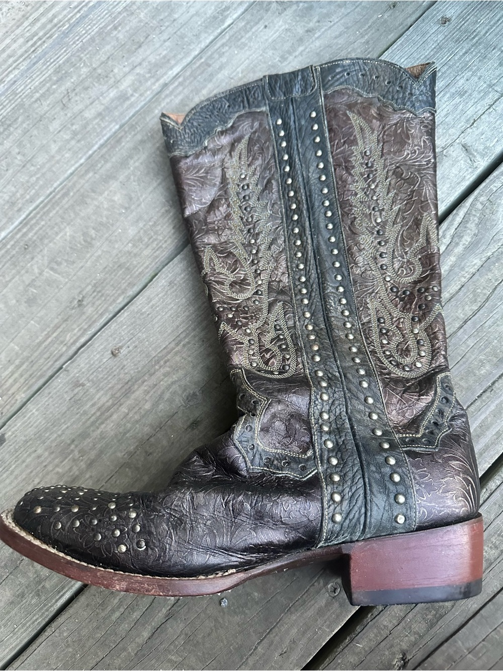 Dan Post Studded Brown Leather Western Cowboy Boot